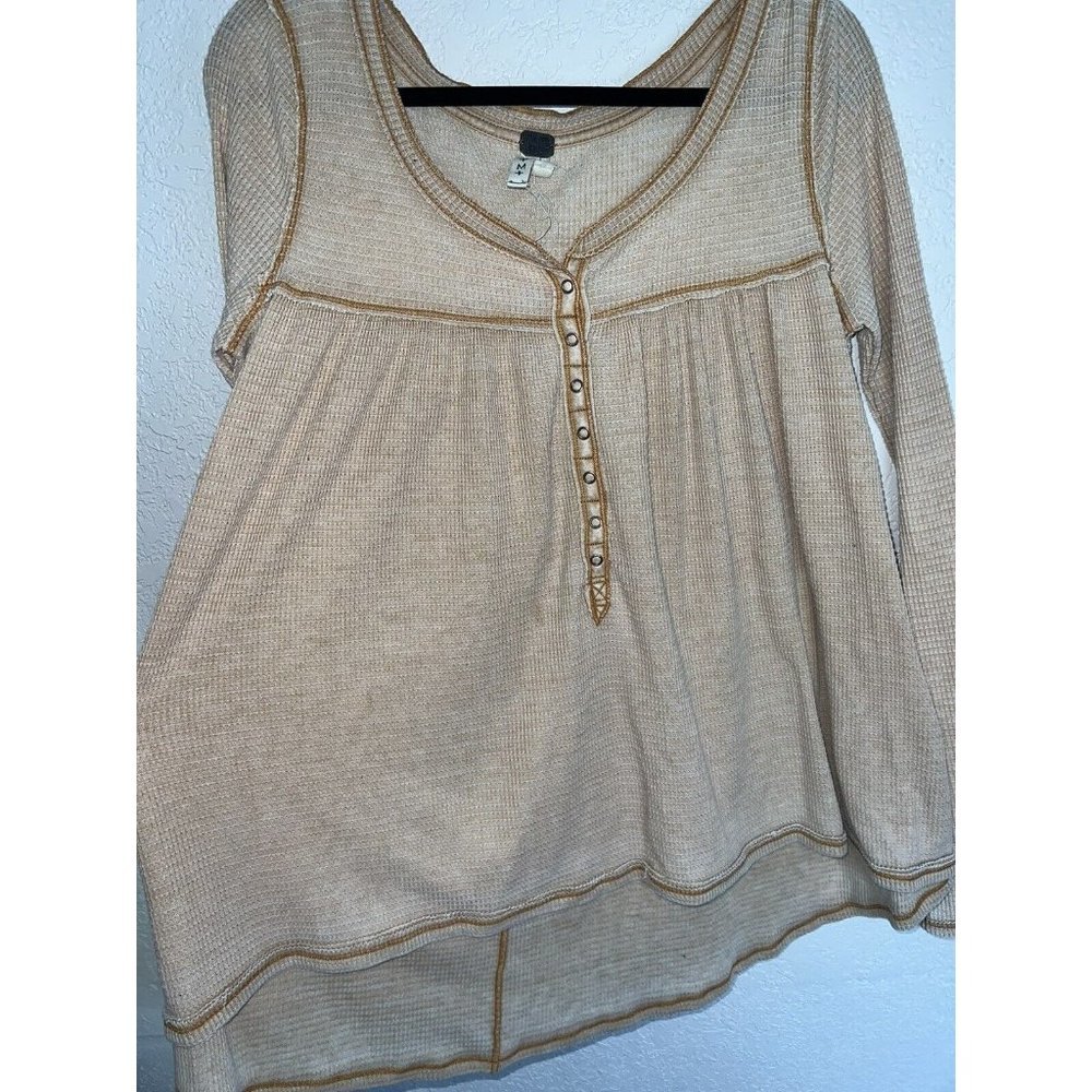 WE The Free Waffle Knit Long Sleeve Shirt Henley Oversized Free People X1 - Picture 2 of 6